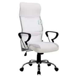 Sleek Design High Back Mesh Fabric Swivel Office Chair With Chrome Base, MO57 White