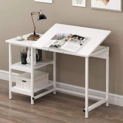 Atelier Adjustable Desk With Shelves In White