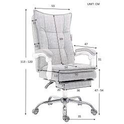 Executive Double Layer Padding Recline Office Desk Chair With Footrest, MR77 Grey Fabric -Garden Store 91JNOJV03EL. SL1500