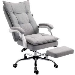 Executive Double Layer Padding Recline Office Desk Chair With Footrest, MR77 Grey Fabric -Garden Store 91OaIni7VML. SL1500