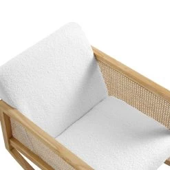 Fyne Ecru Boucle Rocking Armchair With Rattan Armrests -Garden Store ACH 40 ECRU NAT detail1