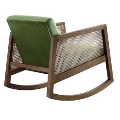 Fyne Moss Green Velvet Rocking Armchair With Rattan Armrests -Garden Store ACH 40 GREEN WALN WB4