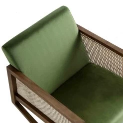Fyne Moss Green Velvet Rocking Armchair With Rattan Armrests -Garden Store ACH 40 GREEN WALN detail1