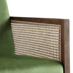 Fyne Moss Green Velvet Rocking Armchair With Rattan Armrests -Garden Store ACH 40 GREEN WALN detail3