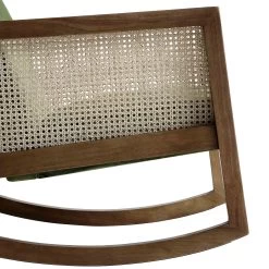 Fyne Moss Green Velvet Rocking Armchair With Rattan Armrests -Garden Store ACH 40 GREEN WALN detail4