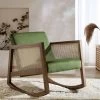Fyne Moss Green Velvet Rocking Armchair With Rattan Armrests -Garden Store ACH 40 GREEN WALN main