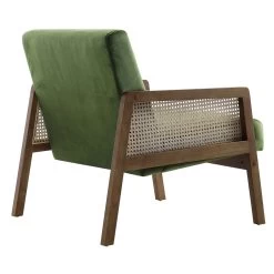 Fyne Moss Green Velvet Walnut Frame Rattan Armchair -Garden Store ACH 608 GREENVEL WALN WB4