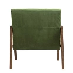 Fyne Moss Green Velvet Walnut Frame Rattan Armchair -Garden Store ACH 608 GREENVEL WALN WB5