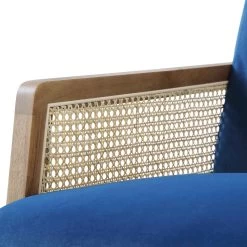 Fyne Navy Blue Velvet Walnut Frame Rattan Armchair -Garden Store ACH 608 NAVYVEL WALN detail2