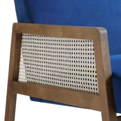 Fyne Navy Blue Velvet Walnut Frame Rattan Armchair -Garden Store ACH 608 NAVYVEL WALN detail3