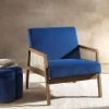 Fyne Navy Blue Velvet Walnut Frame Rattan Armchair -Garden Store ACH 608 NAVYVEL WALN main