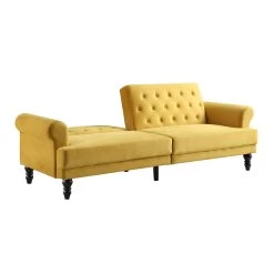 Hanney 3-Seater Chesterfield Sofabed In Mustard Yellow Velvet -Garden Store AYSF 011 MUSTARD VEL WB3