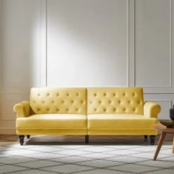 Hanney 3-Seater Chesterfield Sofabed In Mustard Yellow Velvet -Garden Store AYSF 011 MUSTARD VEL main