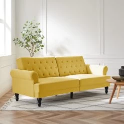 Hanney 3-Seater Chesterfield Sofabed In Mustard Yellow Velvet -Garden Store AYSF 011 MUSTARD VEL scene1