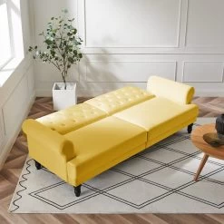 Hanney 3-Seater Chesterfield Sofabed In Mustard Yellow Velvet -Garden Store AYSF 011 MUSTARD VEL scene2