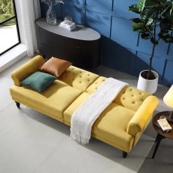 Hanney 3-Seater Chesterfield Sofabed In Mustard Yellow Velvet -Garden Store AYSF 011 MUSTARD VEL scene2 8aaca46c 3a31 40d0 94f7 71fef09c225c