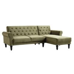 Hanney Chesterfield Chaise Sofabed In Moss Green Velvet -Garden Store AYSF 012 MOSSGREEN VEL WB9