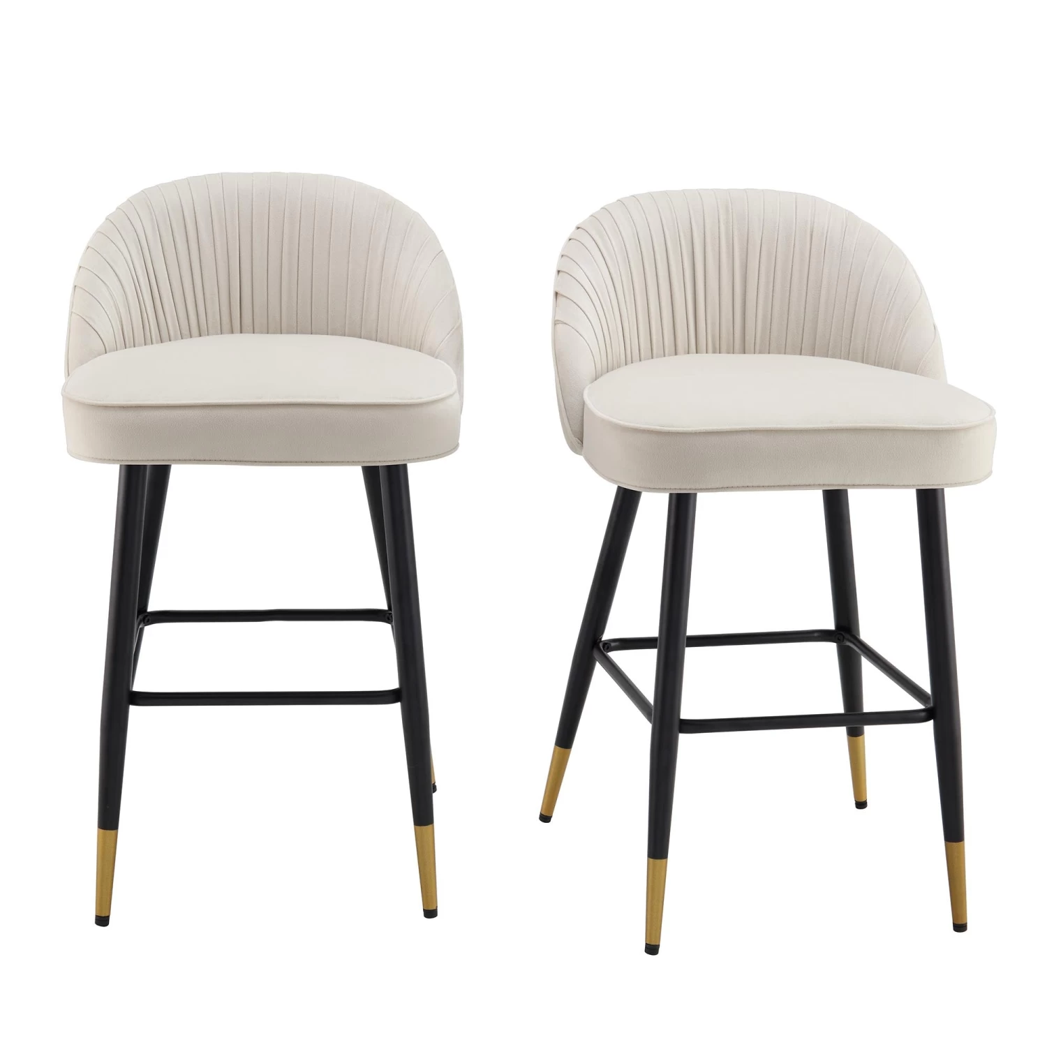 Miyae Set Of 2 Pleated Champagne Beige Velvet Upholstered Counter Stools 4 Miyae Set Of 2 Pleated Champagne Beige Velvet Upholstered Counter Stools - Image 2