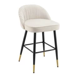 Miyae Set Of 2 Pleated Champagne Beige Velvet Upholstered Counter Stools 19 Miyae Set Of 2 Pleated Champagne Beige Velvet Upholstered Counter Stools -Garden Store BCH 2148 CHAMP VEL 2P WB2