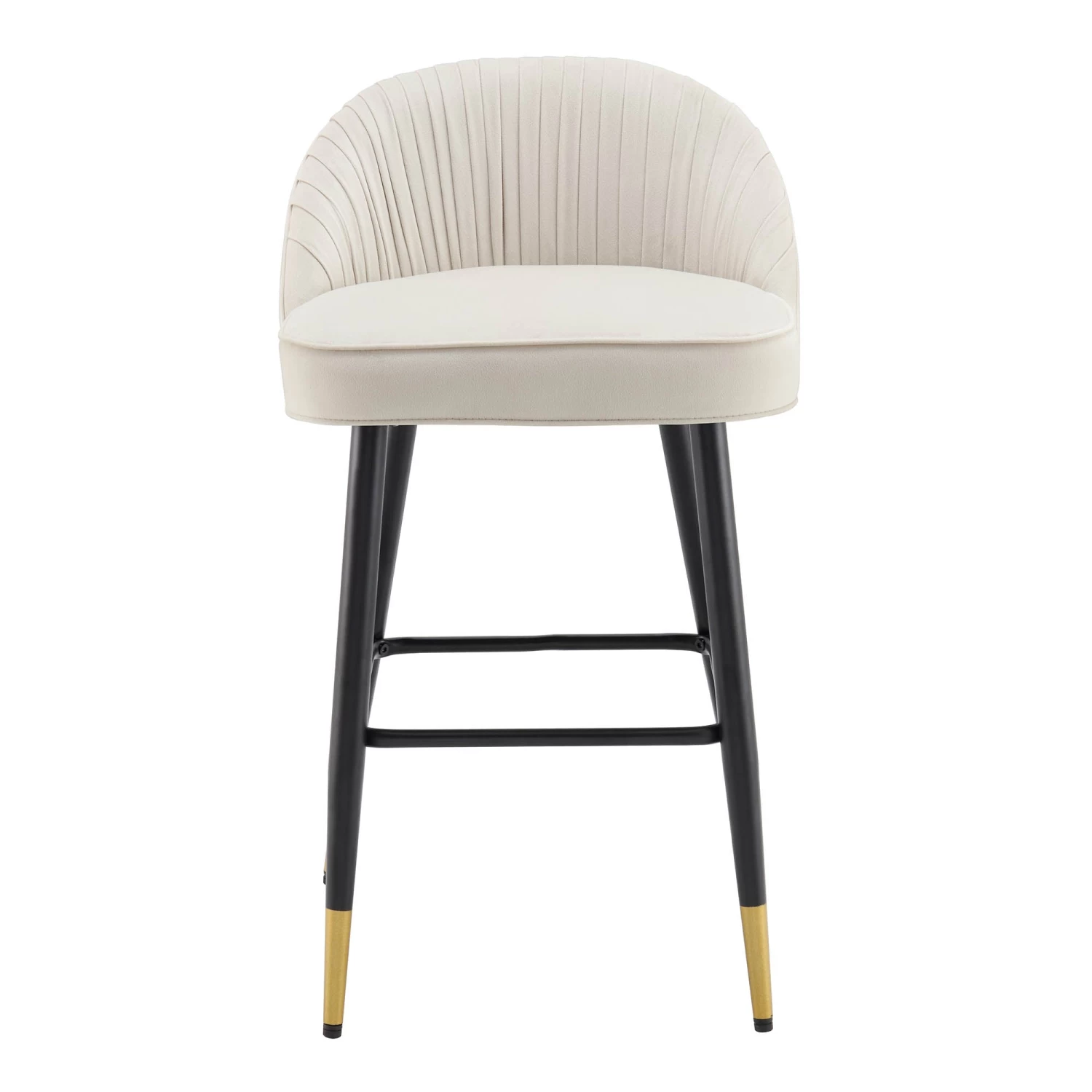 Miyae Set Of 2 Pleated Champagne Beige Velvet Upholstered Counter Stools 5 Miyae Set Of 2 Pleated Champagne Beige Velvet Upholstered Counter Stools - Image 3