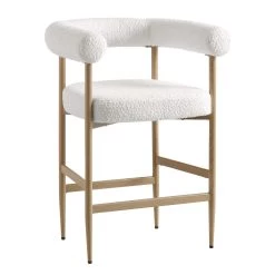 Fulbourn White Boucle Counter Stool With Natural Wood Effect Legs -Garden Store BCH 2171 WHITE BOUCLE NAT WB1