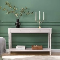 Aldwinke Beige Bobbin 2 Drawer Large Console Table