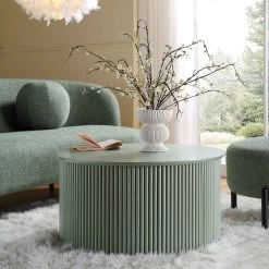 Maru Oak Round Coffee Table With Storage, Sage Green