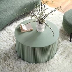 Maru Oak Round Coffee Table With Storage, Sage Green -Garden Store BSD 140 SAGE scene2