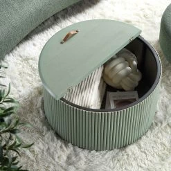 Maru Oak Round Coffee Table With Storage, Sage Green -Garden Store BSD 140 SAGE scene3