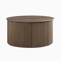 Maru Oak Round Coffee Table With Storage, Silver Oak -Garden Store BSD 140 SILK WB1