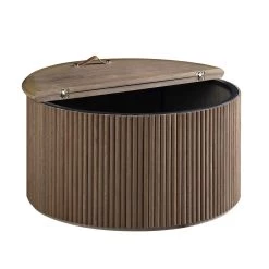 Maru Oak Round Coffee Table With Storage, Silver Oak -Garden Store BSD 140 SILK WB3