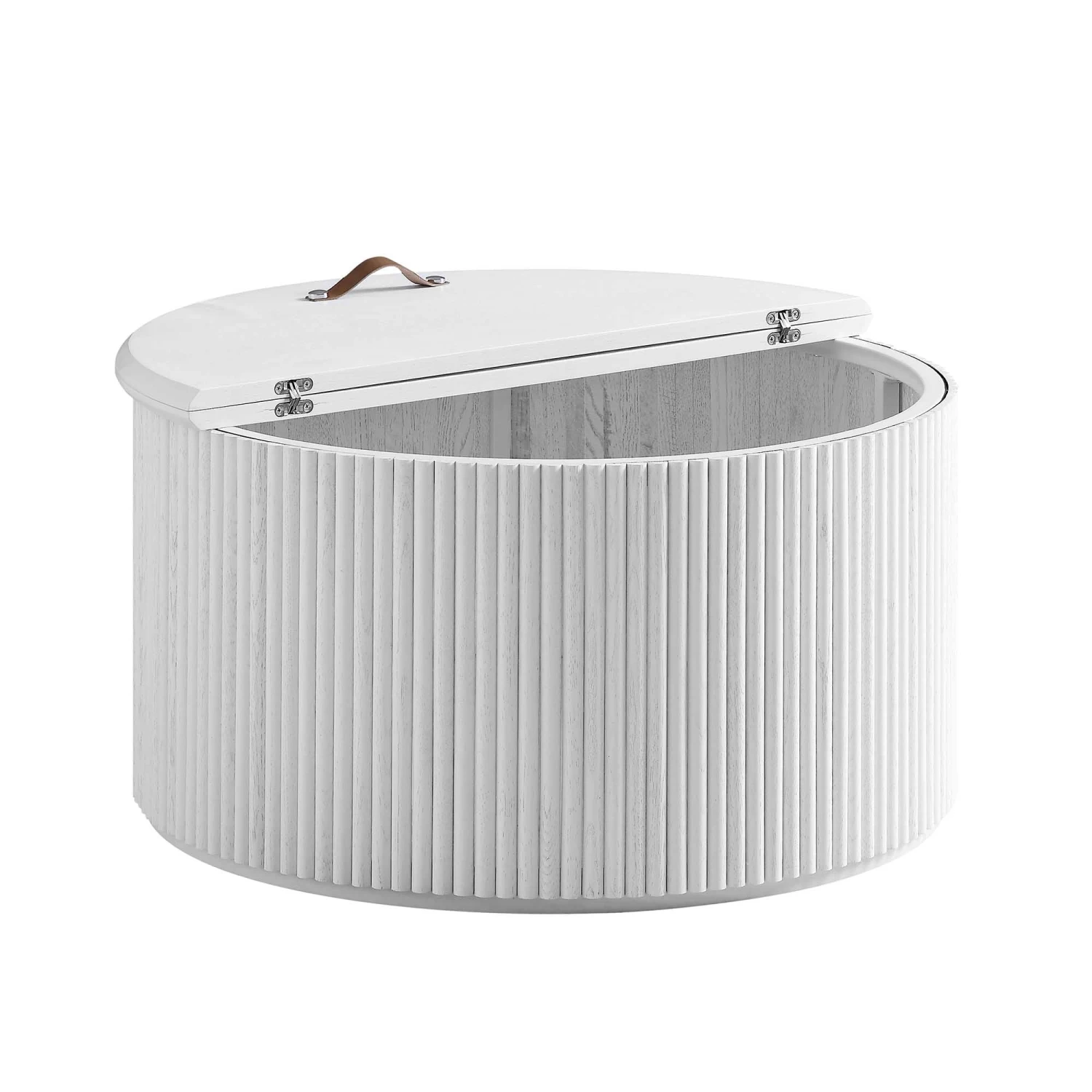 Maru Oak Round Coffee Table With Storage, Washed White 10 Maru Oak Round Coffee Table With Storage, Washed White - Image 8