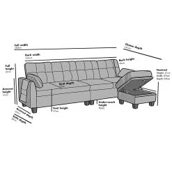 Brunswick Large 4-Seater Storage Chaise Sofa In Light Grey -Garden Store Brunswick DIMS 1 b873af66 8976 489a 941b ff3f77e6e7ee