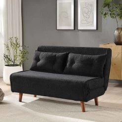 Algo Sofabed With Cushions In Charcoal Teddy Fabric 2 Seater