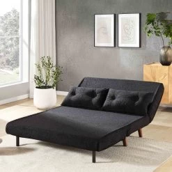 Algo Sofabed With Cushions In Charcoal Teddy Fabric 2 Seater -Garden Store D021B CHARCOAL TEDDY scene2