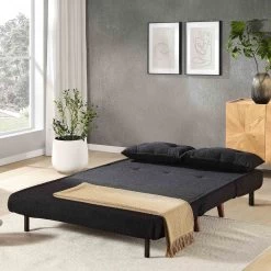 Algo Sofabed With Cushions In Charcoal Teddy Fabric 2 Seater -Garden Store D021B CHARCOAL TEDDY scene3