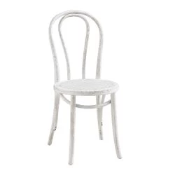 Camille Elm Wood And Rattan Bentwood Dining Chair, Distressed White -Garden Store DCH 002 WASHWHITE WB1