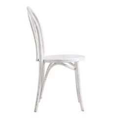Camille Elm Wood And Rattan Bentwood Dining Chair, Distressed White -Garden Store DCH 002 WASHWHITE WB4