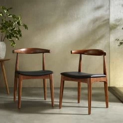 Arley Set Of 2 Beech Wood Dining Chairs, Walnut And Black