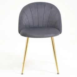 Milverton Pair Of 2 Velvet Dining Chairs With Golden Chrome Legs (Grey) -Garden Store DCH 2113 GREY VEL 2P 3