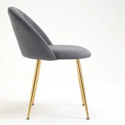 Milverton Pair Of 2 Velvet Dining Chairs With Golden Chrome Legs (Grey) -Garden Store DCH 2113 GREY VEL 2P 4
