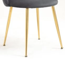 Milverton Pair Of 2 Velvet Dining Chairs With Golden Chrome Legs (Grey) -Garden Store DCH 2113 GREY VEL 2P detail4