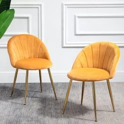 Milverton Pair Of 2 Velvet Dining Chairs With Golden Chrome Legs (Mustard)