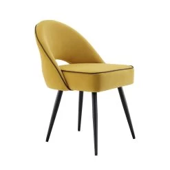 Oakley Set Of 2 Mustard Yellow Velvet Upholstered Dining Chairs With Piping -Garden Store DCH 2138 MUSTARD VEL 2P WB4