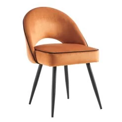 Oakley Set Of 2 Orange Velvet Upholstered Dining Chairs With Contrast Piping -Garden Store DCH 2138 ORANGE VEL 2P WB2