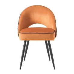 Oakley Set Of 2 Orange Velvet Upholstered Dining Chairs With Contrast Piping -Garden Store DCH 2138 ORANGE VEL 2P WB3
