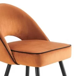 Oakley Set Of 2 Orange Velvet Upholstered Dining Chairs With Contrast Piping -Garden Store DCH 2138 ORANGE VEL 2P detail1