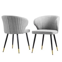 Langham Set Of 2 Grey Woven Fabric Carver Dining Chairs With Fluted Back 18 Langham Set Of 2 Grey Woven Fabric Carver Dining Chairs With Fluted Back -Garden Store DCH 2143 GREY WOV 2P WB1