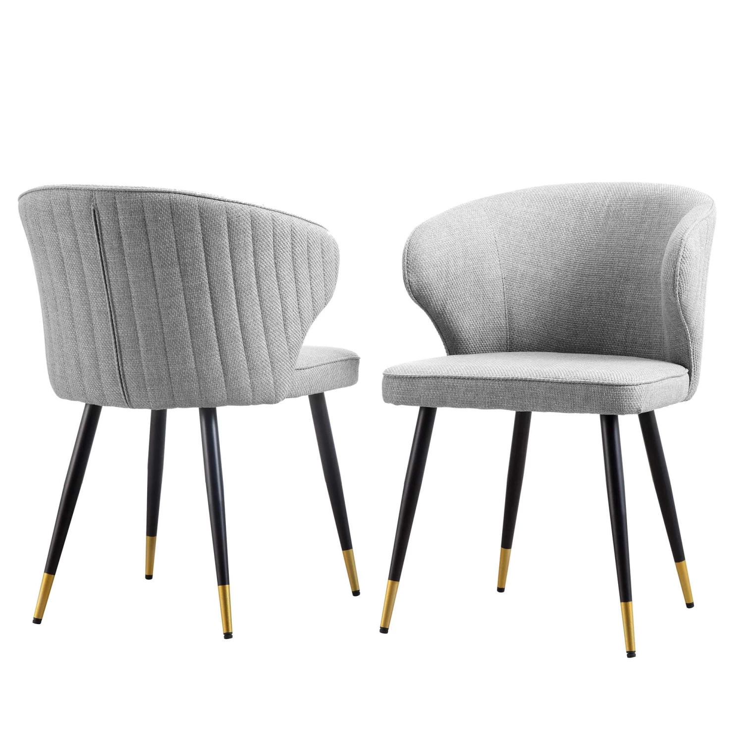 Langham Set Of 2 Grey Woven Fabric Carver Dining Chairs With Fluted Back 5 Langham Set Of 2 Grey Woven Fabric Carver Dining Chairs With Fluted Back - Image 3