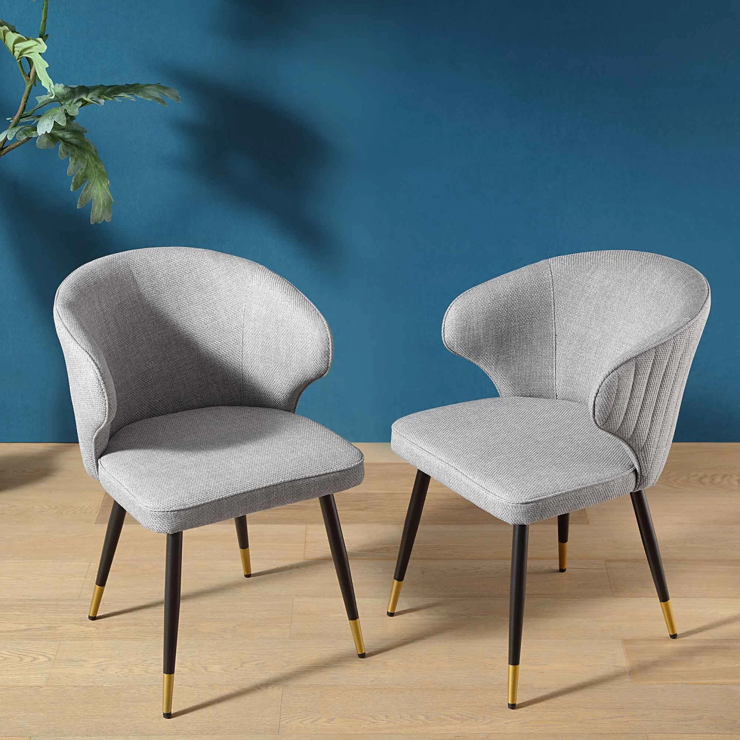 Langham Set Of 2 Grey Woven Fabric Carver Dining Chairs With Fluted Back 4 Langham Set Of 2 Grey Woven Fabric Carver Dining Chairs With Fluted Back - Image 2